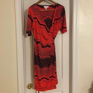 Coral and blue wrap dress from Motherhood Maternity in a large.